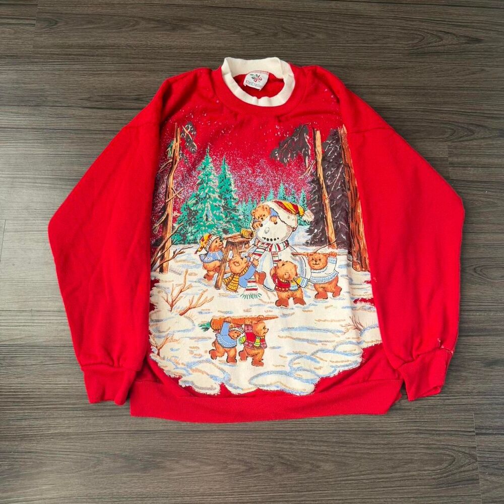 Vintage 90s Nutcracker Bear Christmas Grandma Core puffer print crew size Large